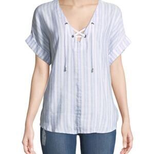 Rails Jeri Striped Lace-Up Top Size XS White Blue